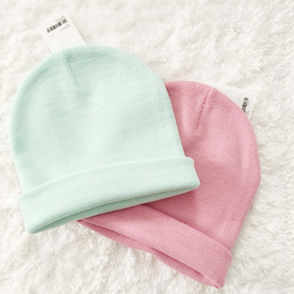 NEW | Pink & Seafoam Color Ribbed Knit Beanie Set